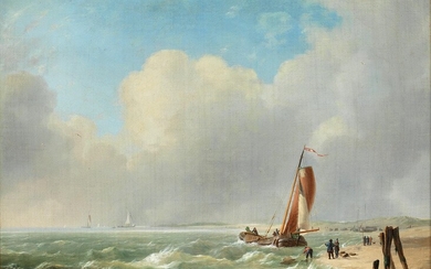 Charles-Louis Verboeckhoven, 1802 Warneton – 1889 Brüssel, ANLANDENDES SEGELSCHIFF