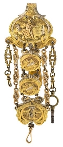 Châtelaine in gilt brass, circa 1760.