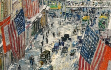 Childe Hassam, Flags on 57th Street, Winter 1918