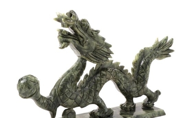 Chinese Carved Serpentine Dragon with Pearl
