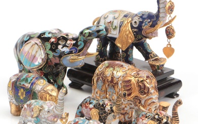 Chinese Cloisonné Elephant Figurines