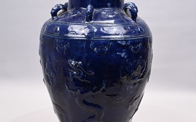 Chinese Earthenware Martaban Jar in Blue Glaze