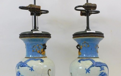 Chinese Export porcelain vases mounted as lamps.