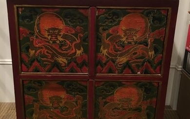 Chinese Hand Carved & Painted Dragon Cabinet