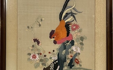 Chinese Rooster Embroidery on Silk