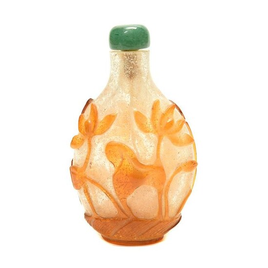 Chinese Yellow Overlay Peking Glass Snuff Bottle.