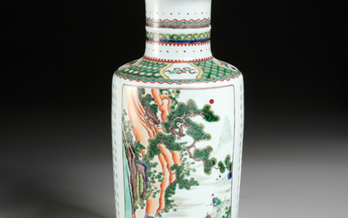 Chinese famille vert rouleau vase