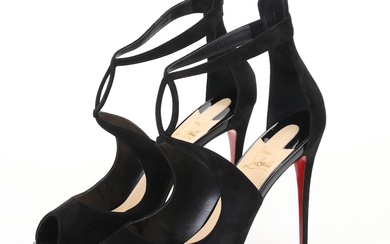 Christian Louboutin Rosie Platform In Veau Velour With Zipper Back and Red Sole