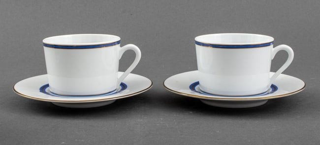 Christofle Rubanea Bleu Porcelain Tea Cups, 2