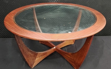 Circular Atmos Teak Glass Top Coffee Table (H: 45 x D: 84cm)