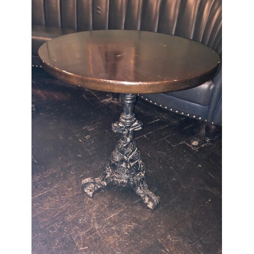 Circular hardwood table with decorative cast iron base W 60c...
