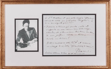Cocteau, Jean (1889-1963) Autograph Letter Signed. Single page undated letter inscribed over two sides to Paul Neron, in a double-glaze