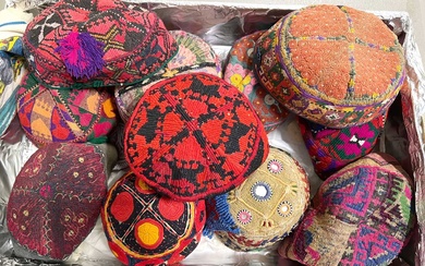Collection of Turkoman and Afghan hats