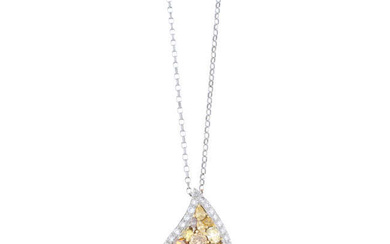Coloured diamond & diamond pendant, with chain