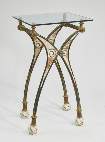 Contemporary glass and iron side table