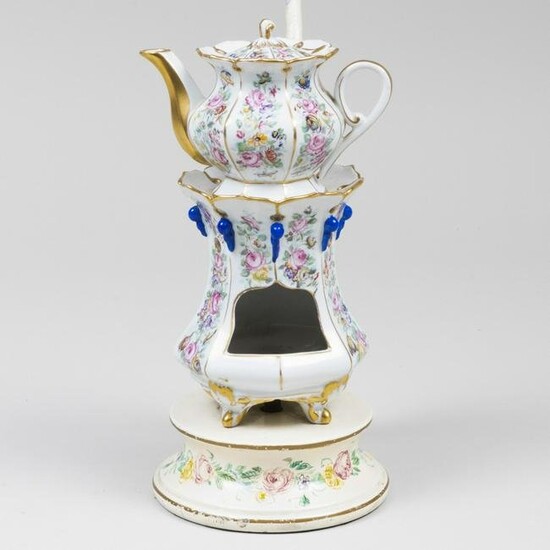 Continental Porcelain Teapot and Warmer Mounted as a