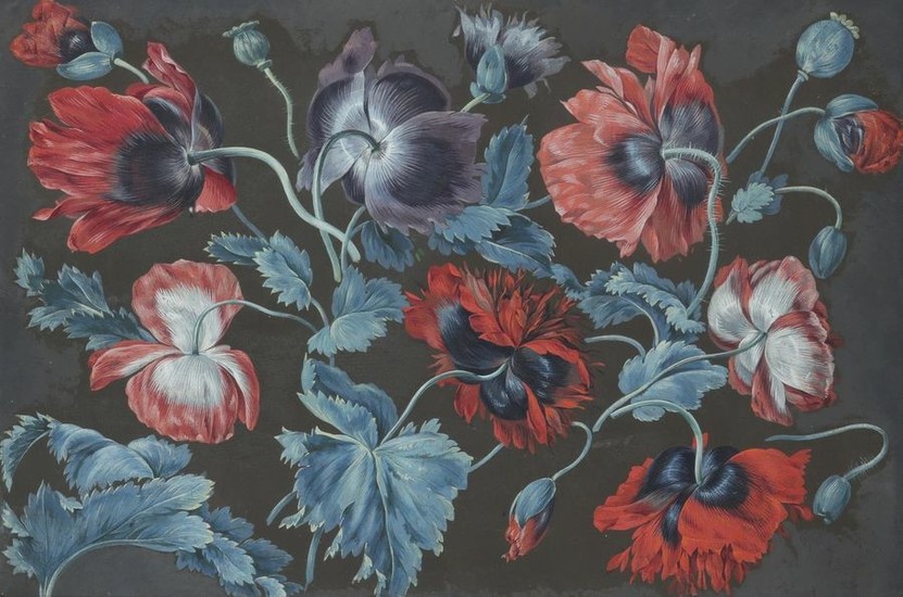 Continental School 19th Century Study of poppies Gouache...