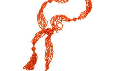 Coral Necklace The scarf necklace is composed of carved...