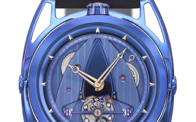 DE BETHUNE. A RARE AND EXTREMELY ATTRACTIVE MIRROR-POLISHED BLUED TITANIUM...