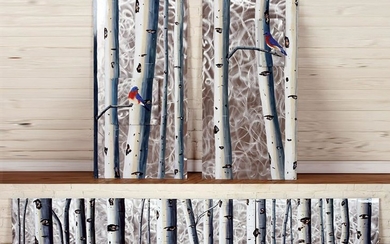 DEB WITTE "BIRCH TREES WITH BIRDS" PENTAPTYCH