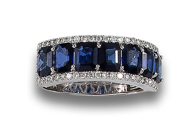 DIAMONDS AND SAPPHIRES RING, IN WHITE GOLD
