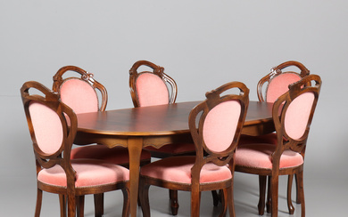 DINING GROUP, 7 pieces, Rococo style.