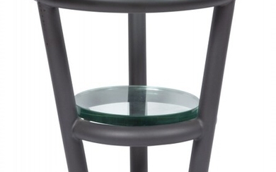 David Ebner Glass Top Black Patinated Metal Occasional Table