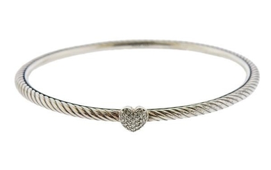 David Yurman Sterling Silver Diamond Heart Bracelet