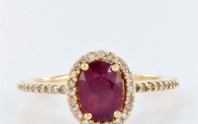 Delicate 14K Gold and 2CTW Diamond and Ruby Ring