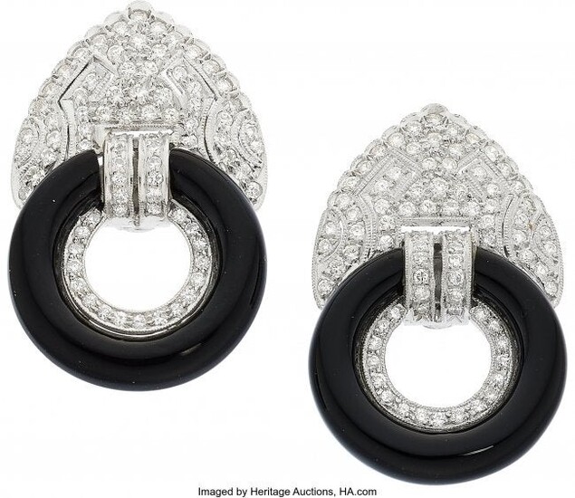 Diamond, Black Onyx, White Gold Earrings Stone