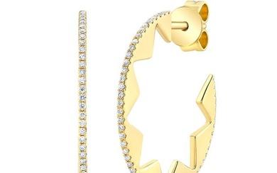 Diamond Pave Open Hoop Earring With Arabesque Star Gallery In 14k Yellow Gold