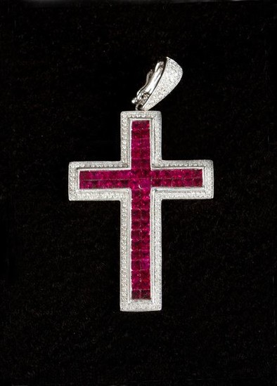 Diamond, ruby cross, rubies in invisible setting, about...