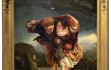 Due bambini sotto la pioggia, 19° secolo