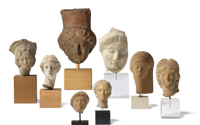 EIGHT GREEK TERRACOTTA FEMALE HEADS, ARCHAIC PERIOD- HELLENISTIC PERIOD, CIRCA EARLY 5TH-3RD CENTURY B.C.