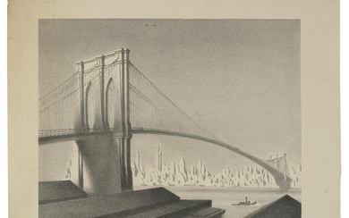 ELLISON HOOVER (Ohio/New York, 1888-1955), Brooklyn Bridge, circa 1930., Lithograph, 9.25" x 12".