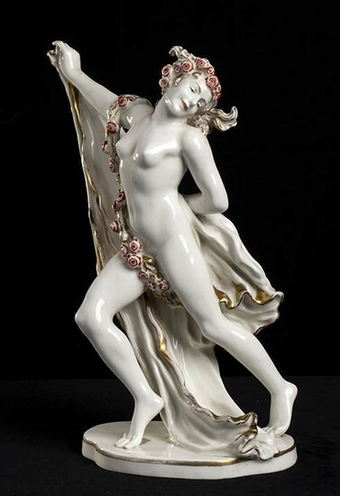 ENZ PORZELLAN Nude German painted porcelain sculpture. Porcelain, 32 x...