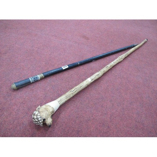 Ebonized Sword Stick, probably Indian, having gilt lion head...