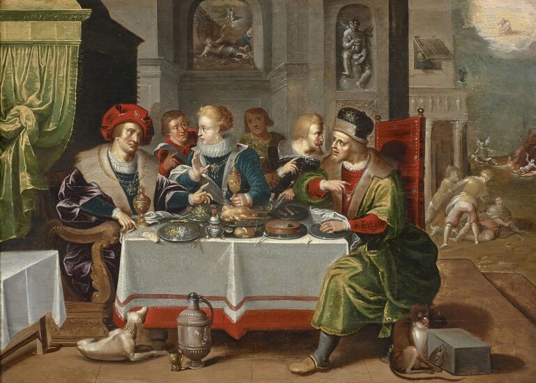 Ecole flamande du XVIIe siècle Atelier de Frans Francken II La parabole de Lazare et du mauvais riche