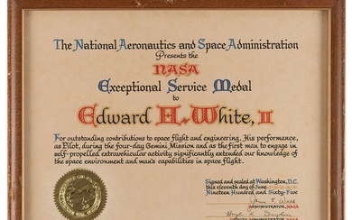 Edward H. White II's NASA Exceptional Service Medal Certificate, Awarded by LBJ