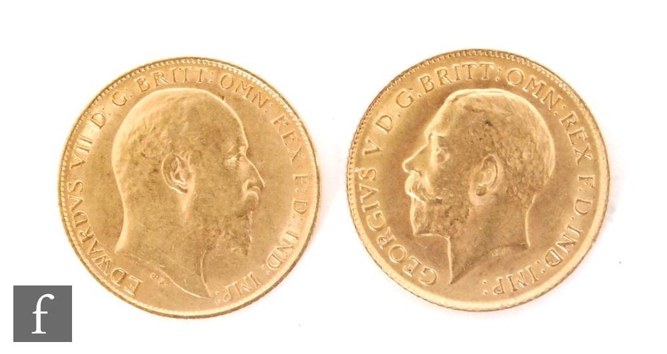 Edward VII to George V - A half sovereign dated 1909 and exa...
