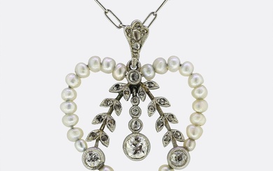 Edwardian Pearl and Diamond Heart Necklace