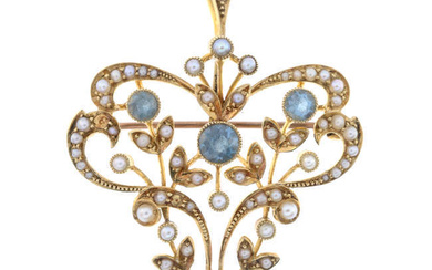 Edwardian aquamarine & pearl brooch/pendant AF