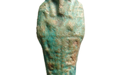 Egyptian blue-green glazed faience ushabti, Late Period