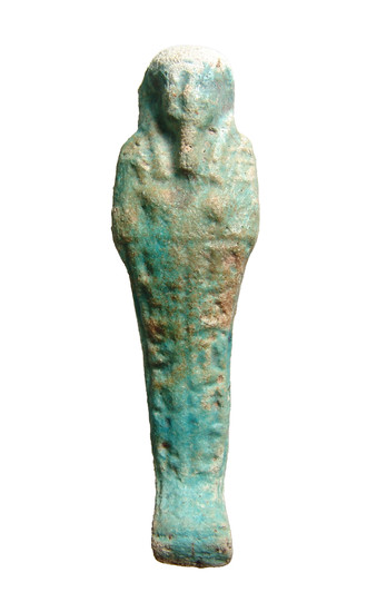 Egyptian blue-green glazed faience ushabti, Late Period
