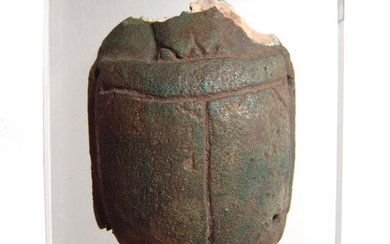 Egyptian green faience funerary pectoral scarab