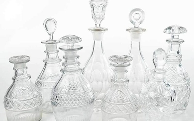 Eight Cut Glass Decanters with Stoppers