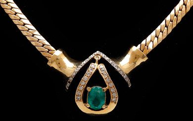 Emeralds and diamonds choker and earrings set.