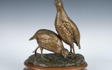 Emile Lienard, Original Bronze Sculpture, Partridges, Signed