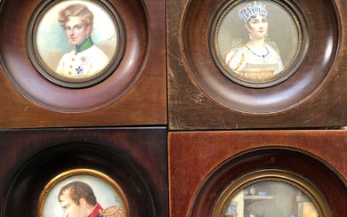 Ensemble de quatre miniatures : -École FRANCAISE du XIXe siècle. Portrait en buste du Duc...