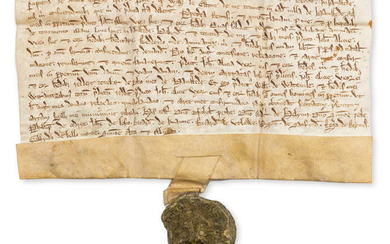 Essex.- Charter, I, William de Watevile grant to John de Valla and Alice his wife a tenement in the village of Hamsted [Hempstead], manuscript in Latin, on vellum, large remains of a wax seal depicting a knight, [c. 1260].